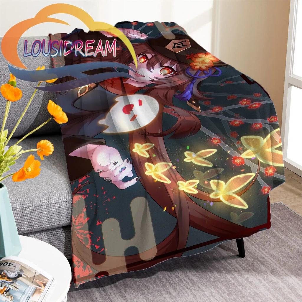 Adventure Game Genshin Impact Cartoon Flannel Blanket Cozy Bed  Lightweight Soft Throw  Sofa Quilt for All Seasons