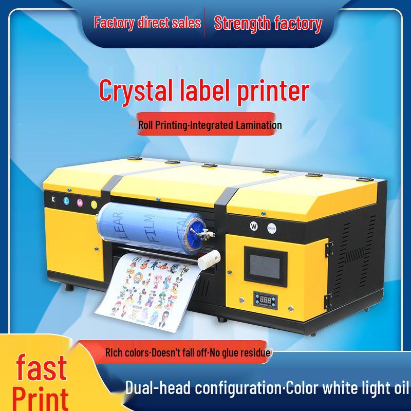 UVDTF Crystal Label Printer: All-in-One Machine for Roll Laminating, Logo Printing, and Crystal Sticker Printing.