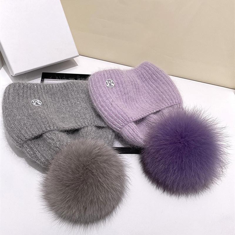 Шапка из мягкого натурального лисьего меха с помпонами и шариками Skullies, шапочки, сохраняет тепло, зимняя шапка для женщин и девочек, шерстяная шапка, уличная вязаная шапка, толстая женская шапка