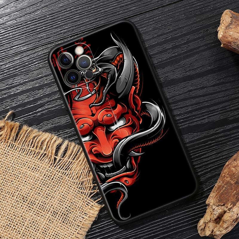 Япония Они Самурай Йокай Маска Дракон Искусство Черная Крышка Для Apple iPhone 15 13 14 12 11 Pro Max Mini XS 6 7 8 Plus Чехлы Мягкие Fundas