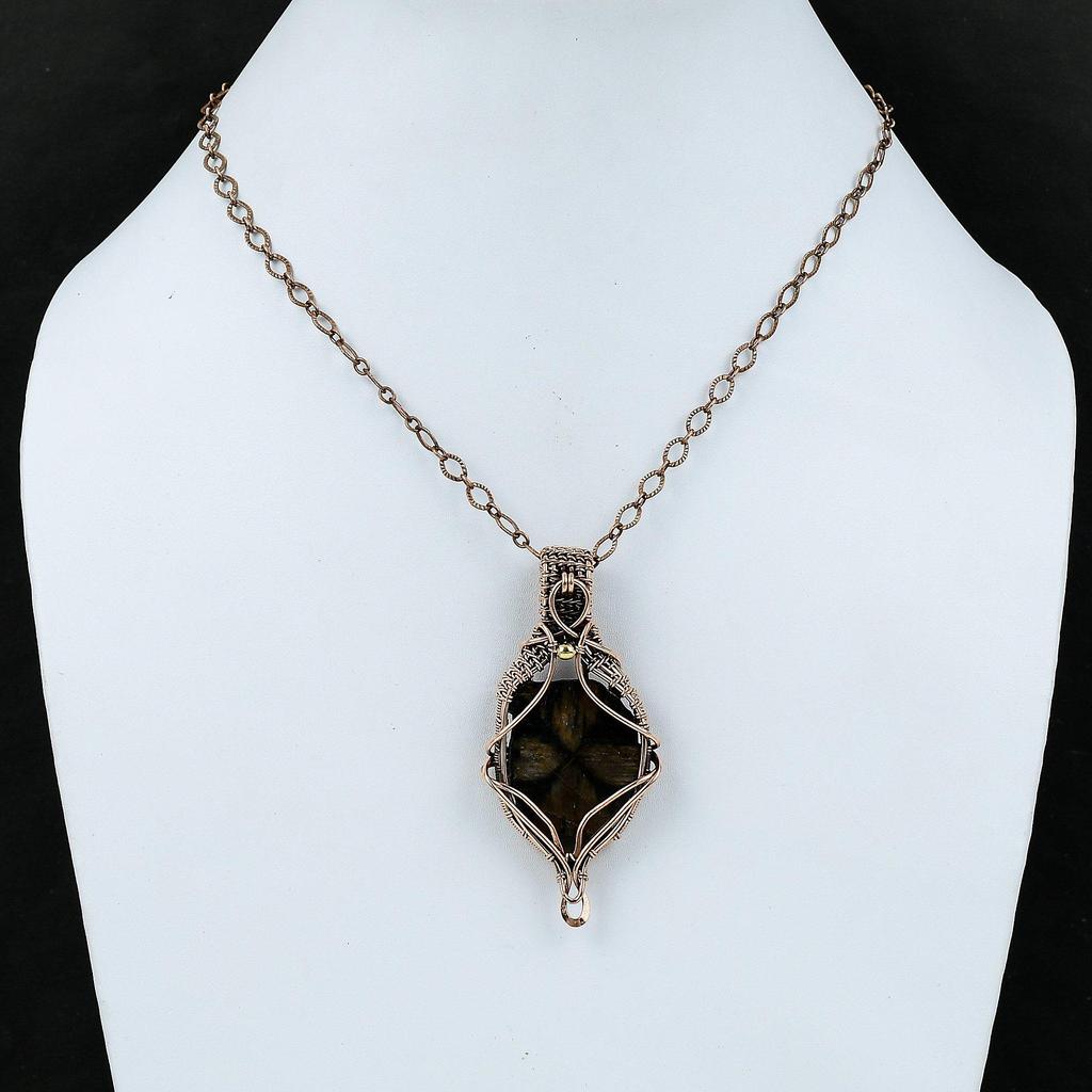 Подвеска из драгоценного камня хиастолит, обернутая медной проволокой, ювелирное изделие ручной работы, подвеска из драгоценного камня хиастолит, подарок маме, обернутая медной проволокой