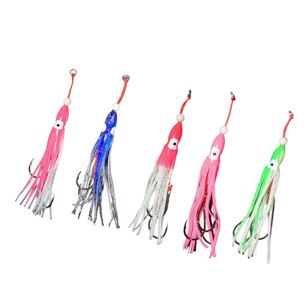 5Pcs Fishing Squid Lures Soft Luminous Octopus Trolling Saltwater Lures Baits with Hook Octopus Skirt Trolling Swimbait