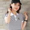 New Summer Striped Short-sleeved T-shirt for Women with Large Size Loose Sports Collared Top Lapel Polo Shirt