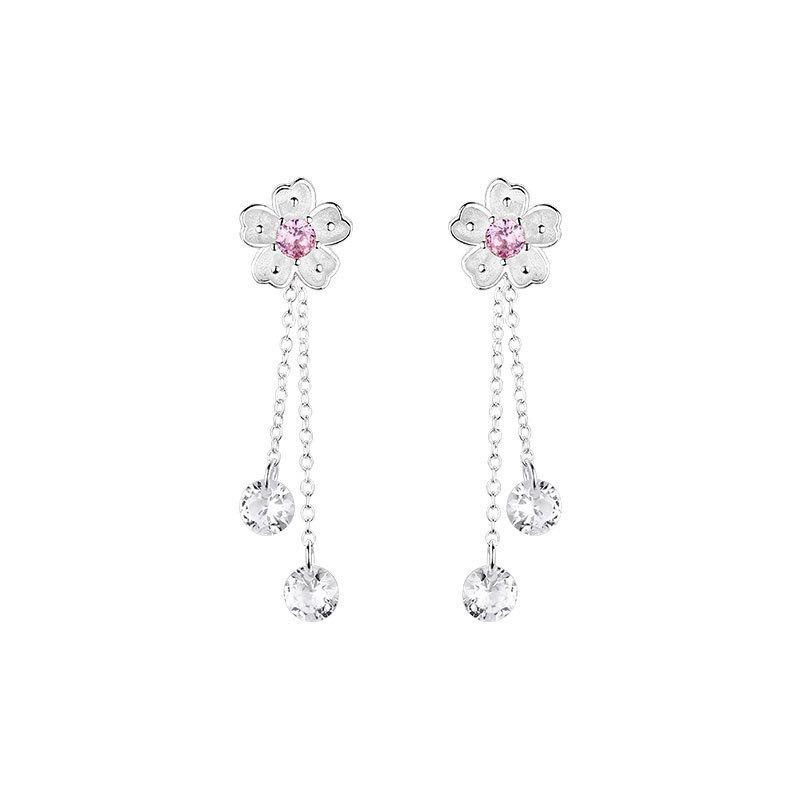 Серьги с розовым цирконием в виде цветущей вишни Пара сережек с цветком феи Длинные серьги с кисточками Серьги