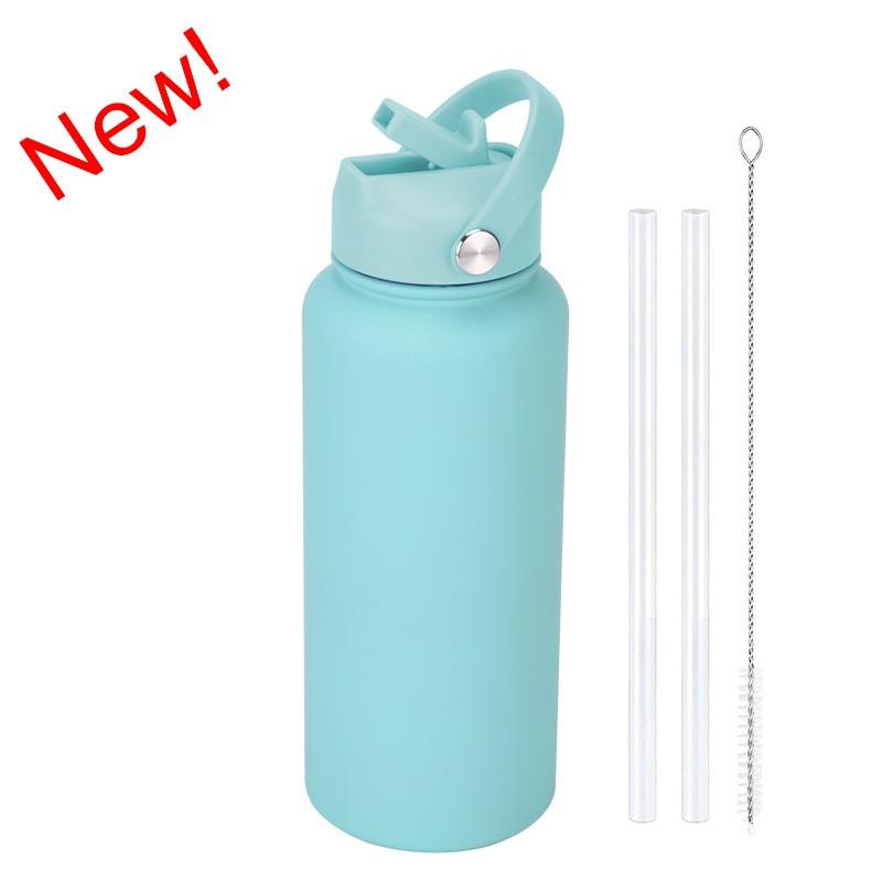 1L Stainless Steel Vacuum Insulated Water Bottle With Handle Straw Lid Outdoor Sports Travel