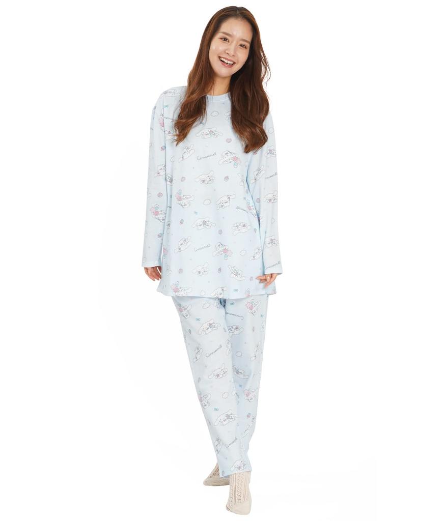 SAN1568 Cinnamoroll Mini Fleece Fleece Pajamas Long Sleeves Long Pants Top and Bottom Set Room Wear Cinnamoroll Sanrio Cinnamon Milk Women's &