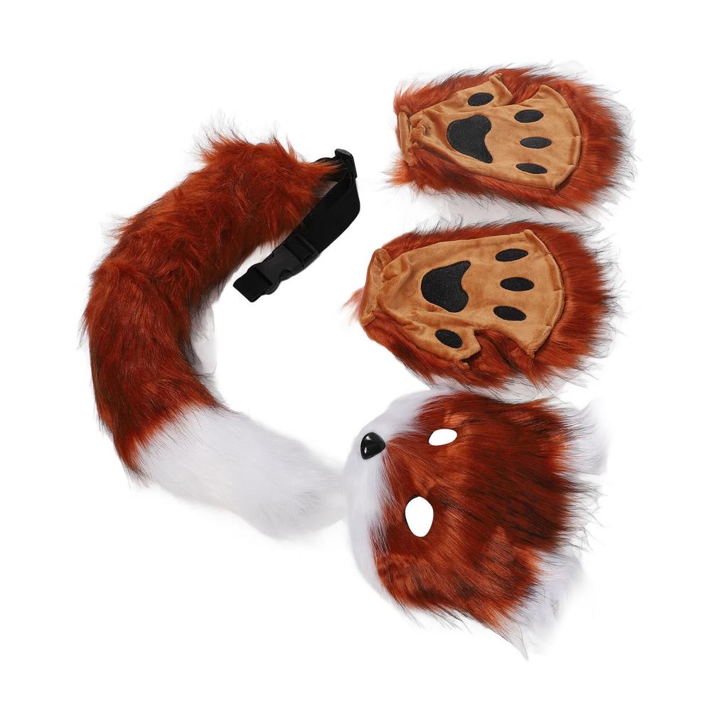 Лисий чехол для лица перчатки хвосты комплект пушистый плюш искусственный мех мягкий приятный для кожи костюм аксессуары животное