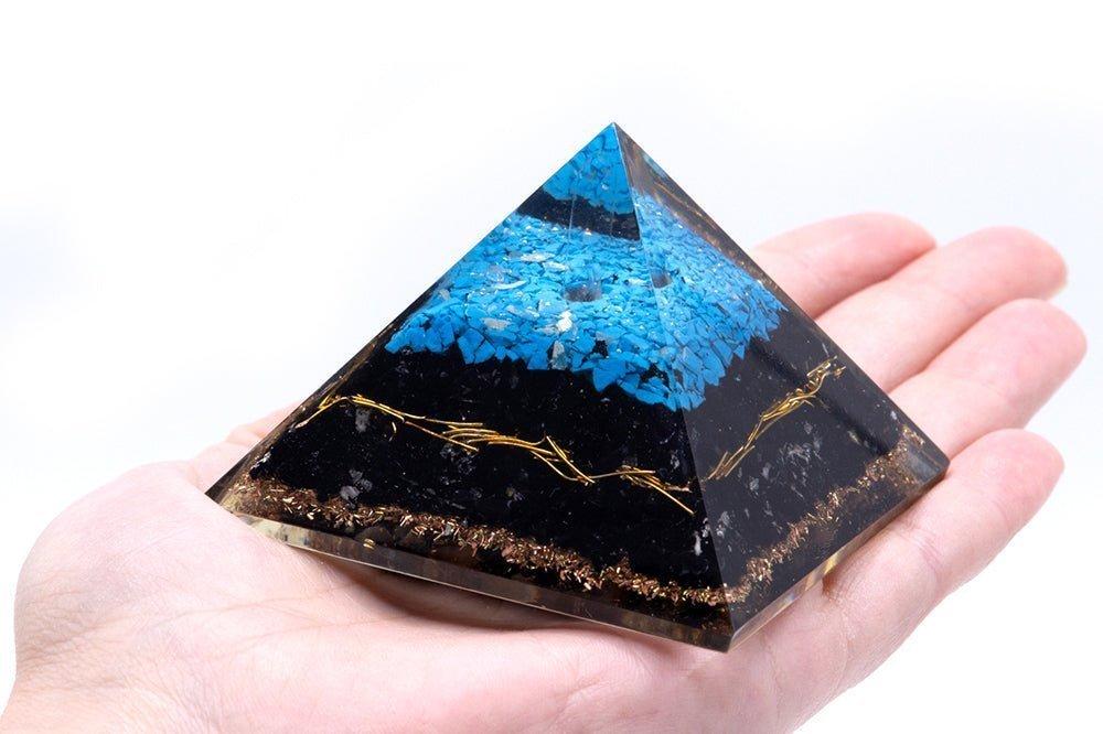 Orgonite Pyramid Turquoise and Black Tourmaline 70 mm