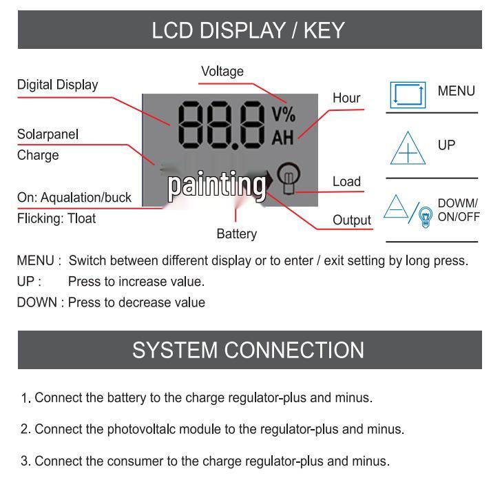 Контроллер солнечного заряда 12В/24В с ЖК-дисплеем, совместимый с литий-железо-фосфатными и свинцово-кислотными аккумуляторами, ШИМ фотоэлектрический