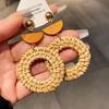 Серебряная Игла Ретро Этнический Стиль Плетеная Ротангом Серьги-подвески с Бусинами