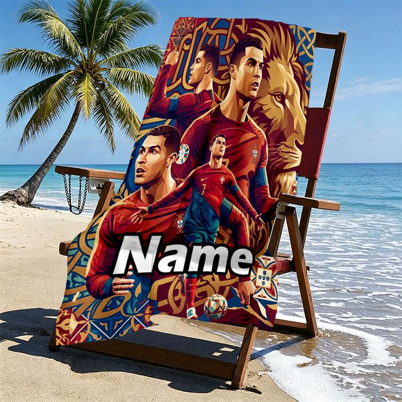 Custom Name Personalized Cristiano Ronaldo Print Beach Towel, for Trip Camping Beach Party Home Decor, Birthday Gift for Family & Friends