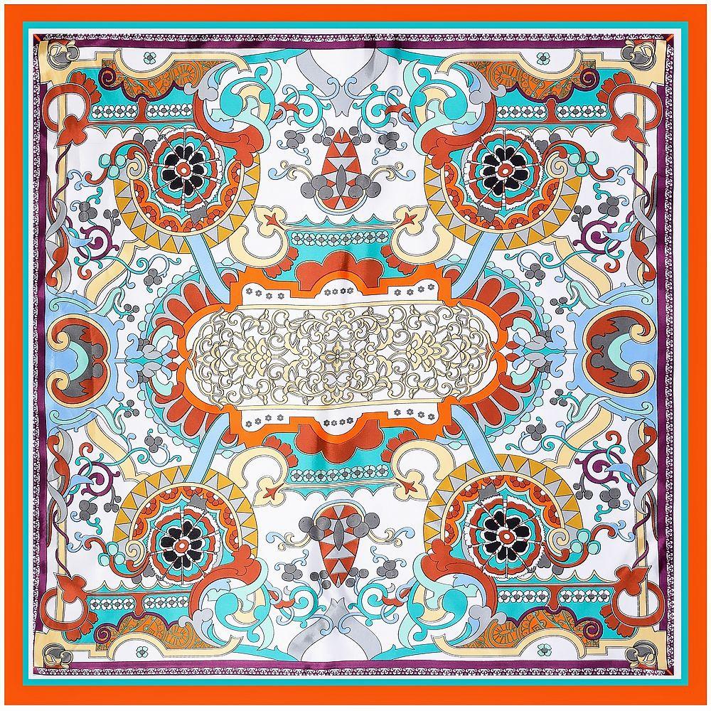 Luxury Four Leaf Clover Flower Headband Hijab Bandana Women Satin Silk Scarf Shawl Foulards Femme Square Scarves Wraps 90*90CM