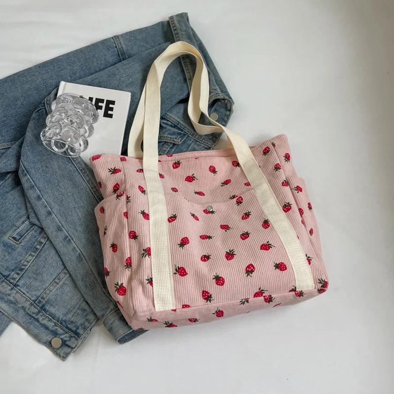 Fresh Sweet Girl's Handbag Fashionable High End Corduroy Printed Shoulder Bag Leisure Shopping Commuter Women's Underarm Bag