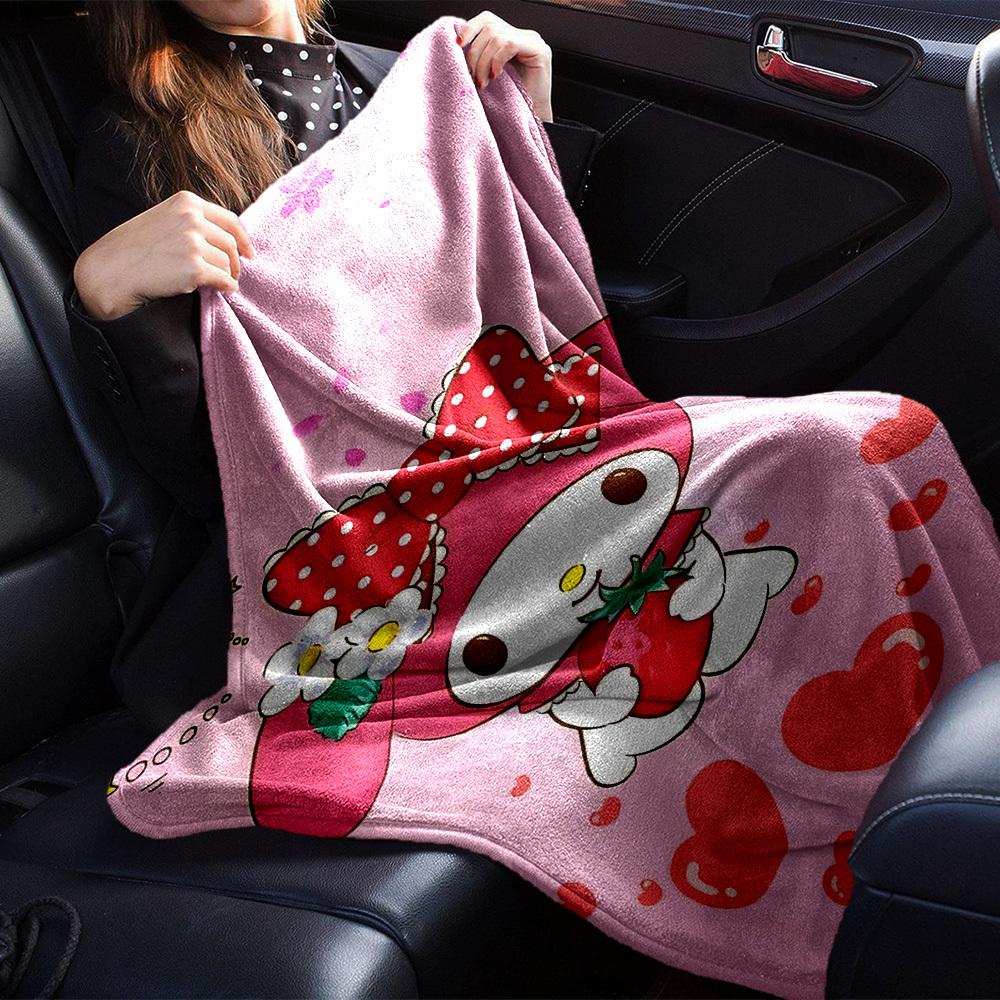 1pc My Melody strawberry blanket Lightweight Flannel Throw for Sofa Bed Travel Camping Livingroom Office Couch Chair