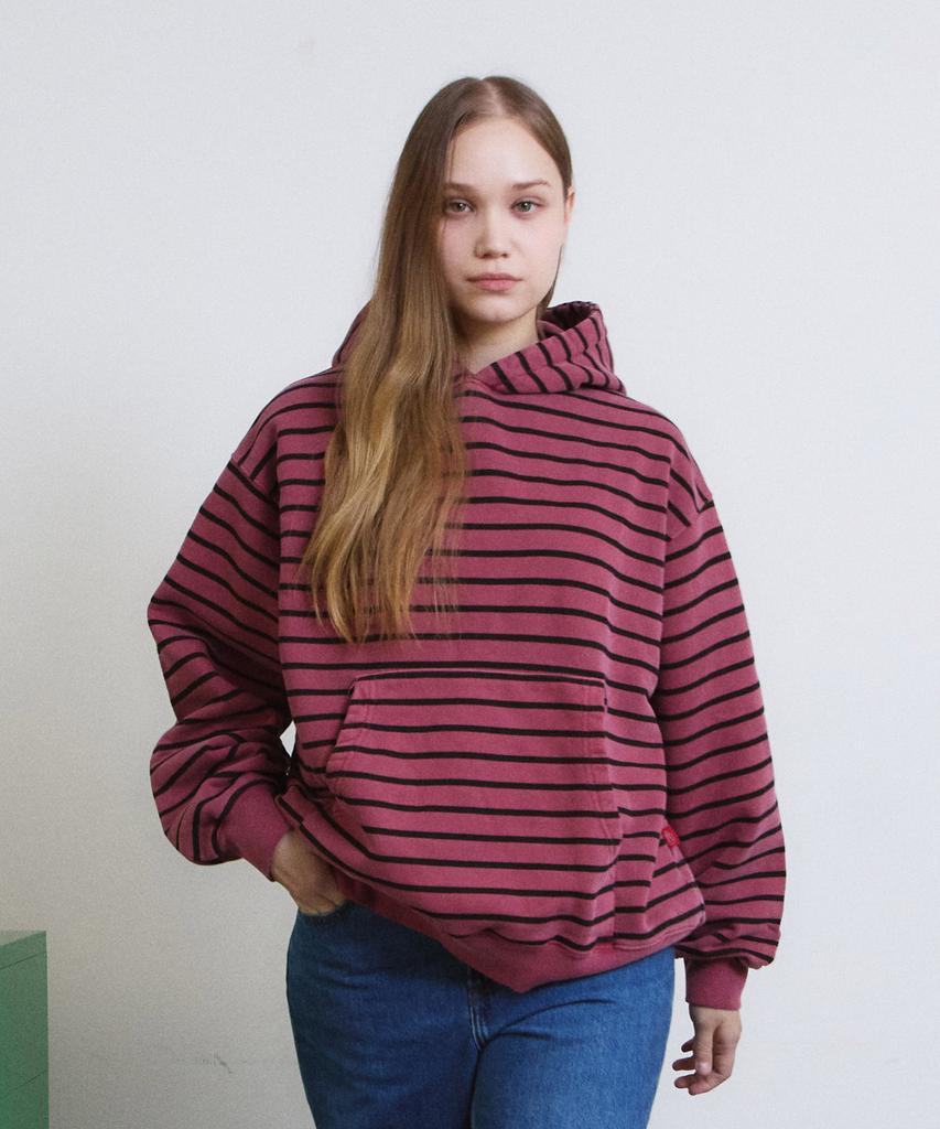 PIGMENT Daily Stripe Hoodie (Burgundy)