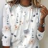Floral Print Crew Neck T-Shirt, Casual Long Sleeve Top For Spring & Fall, Women's Clothing
