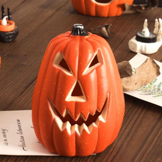 Хэллоуинская тыквенная лампа Жуткая светящаяся тыквенная фигурка Светящаяся декоративная тыква со светодиодной подсветкой для дома с привидениями Хэллоуин Домашний сад Декор