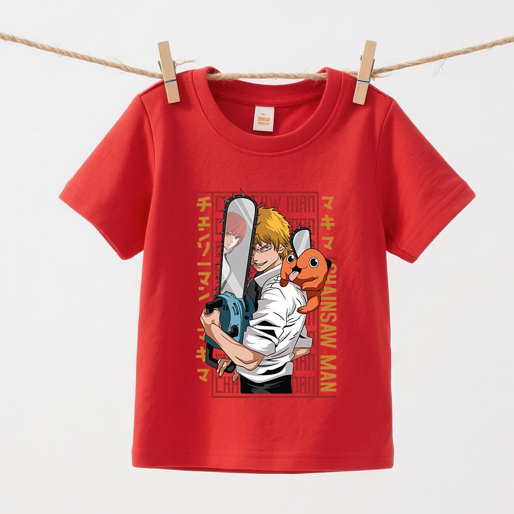 Chainsaw Man Denji Anime Print Boys Girls Cotton T Shirt Kids Short Sleeve Top Summer Soft Casual Wear