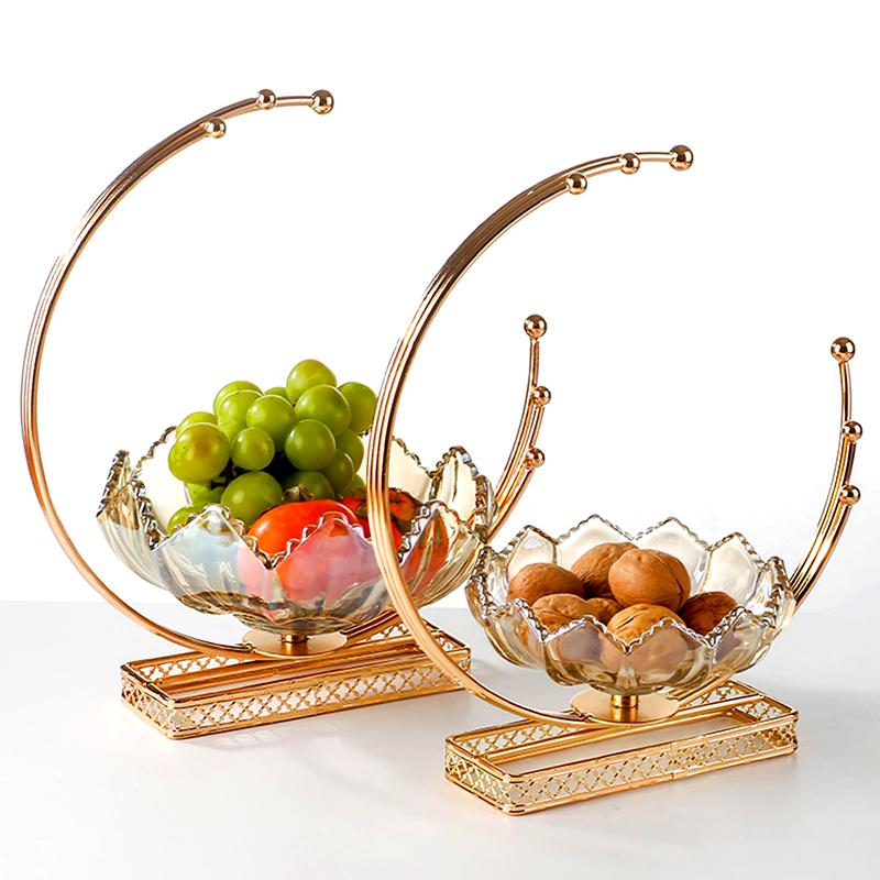 1 шт., легкая роскошная стеклянная тарелка для хранения закусок, декоративная тарелка для фруктов в форме луны из металла в европейском стиле