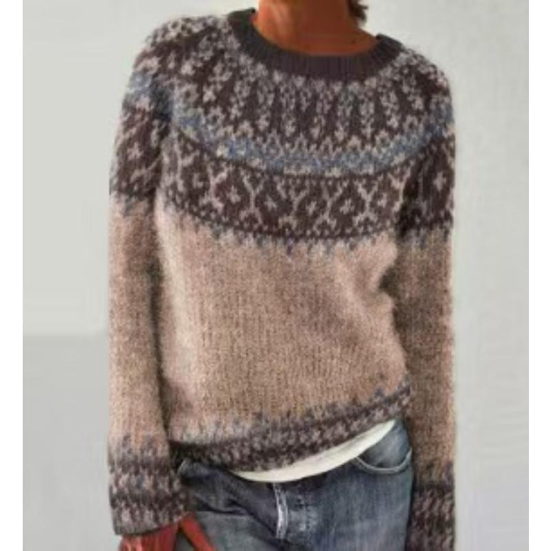 DAFIFY Женская мода повседневная осень-зима ромбовидный узор с длинным рукавом и круглым вырезом свитера