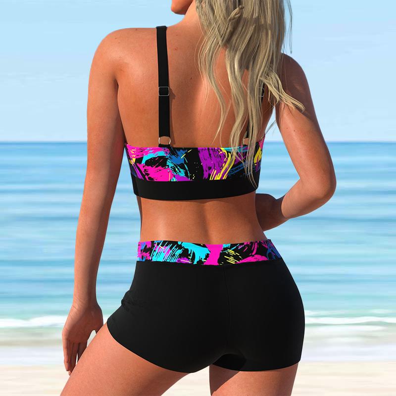 Женский купальник с лямками на плечах, бикини в красную полоску с принтом и короткий купальник-майка