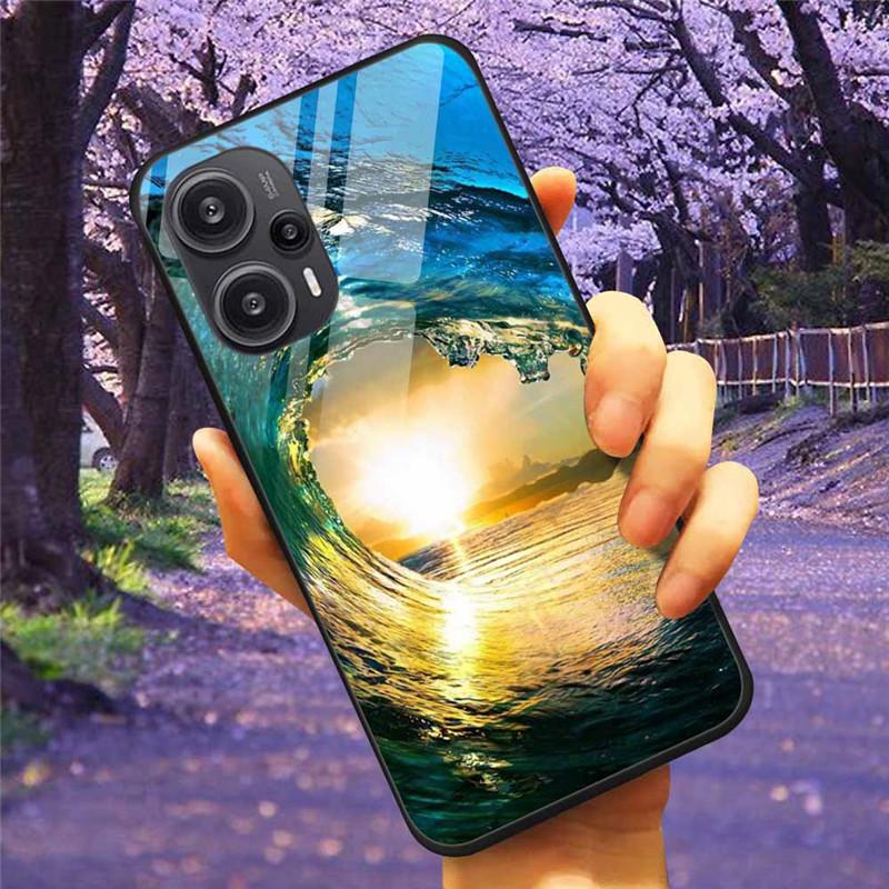 Для Xiaomi Poco F5 5G / F5Pro Чехол Закаленное Стекло Озеро Луна Жесткая Защитная Крышка для POCO F5 Pro Capas Funda на PocoF5 Роскошный Coque