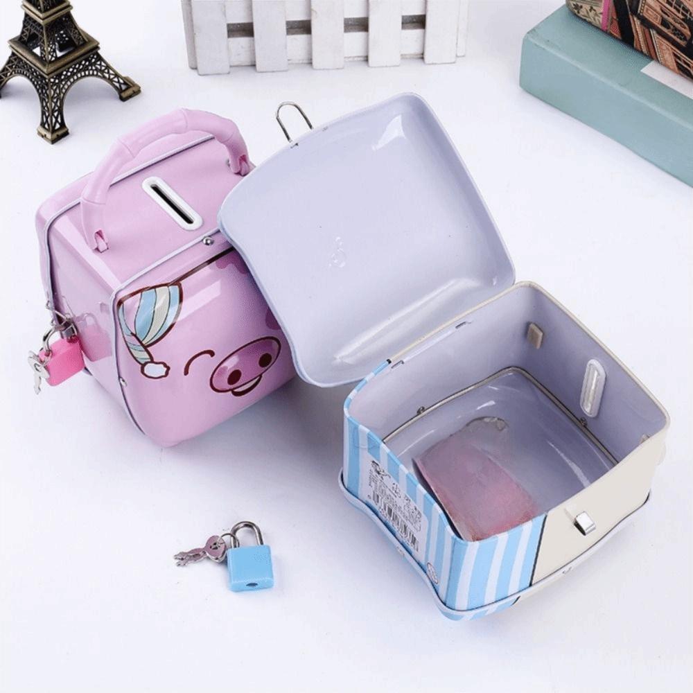 Pig Shape Money Saving Box Tinplate Coins Storage Box Handheld Piggy Bank  For Children Gift