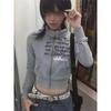 Japanese Vintage Y2k Cropped Jacket Women Harajuku Short Coat American Retro Letter Print Zipper Sweatshirt Grunge Outerwear New