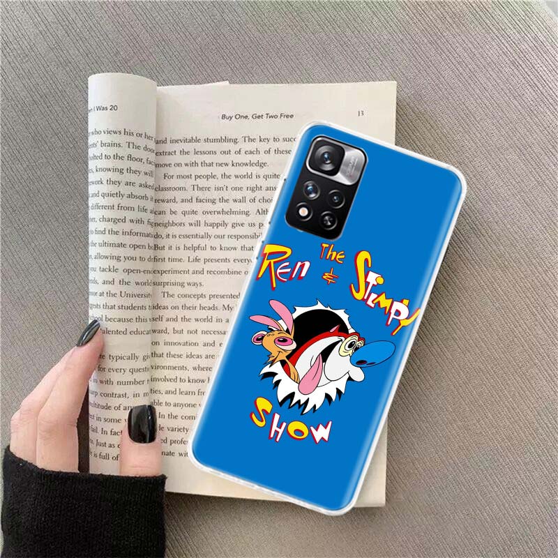 Аниме Рен и Стимпай Чехол для телефона For Redmi Note 13 12 Pro Plus 14 15 Pro 5G 11 11T 11E 11S 10 Pro 10S 9 9S Чехол Cell Clear TPU