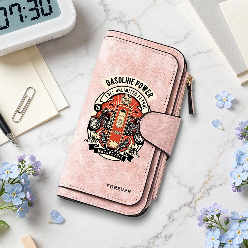 Vintage Motorcycle Print Wallet Fashion PU Leather Long Purse Large Capacity Card Holder For Men Daily Use