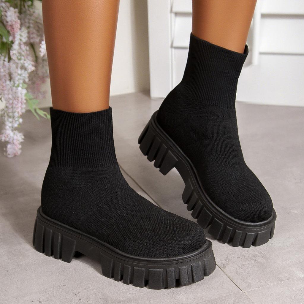 Plus-size Fly-knit Stretch Athleisure Boots for Women 2025 Autumn New One-legged Sock Boots for Women