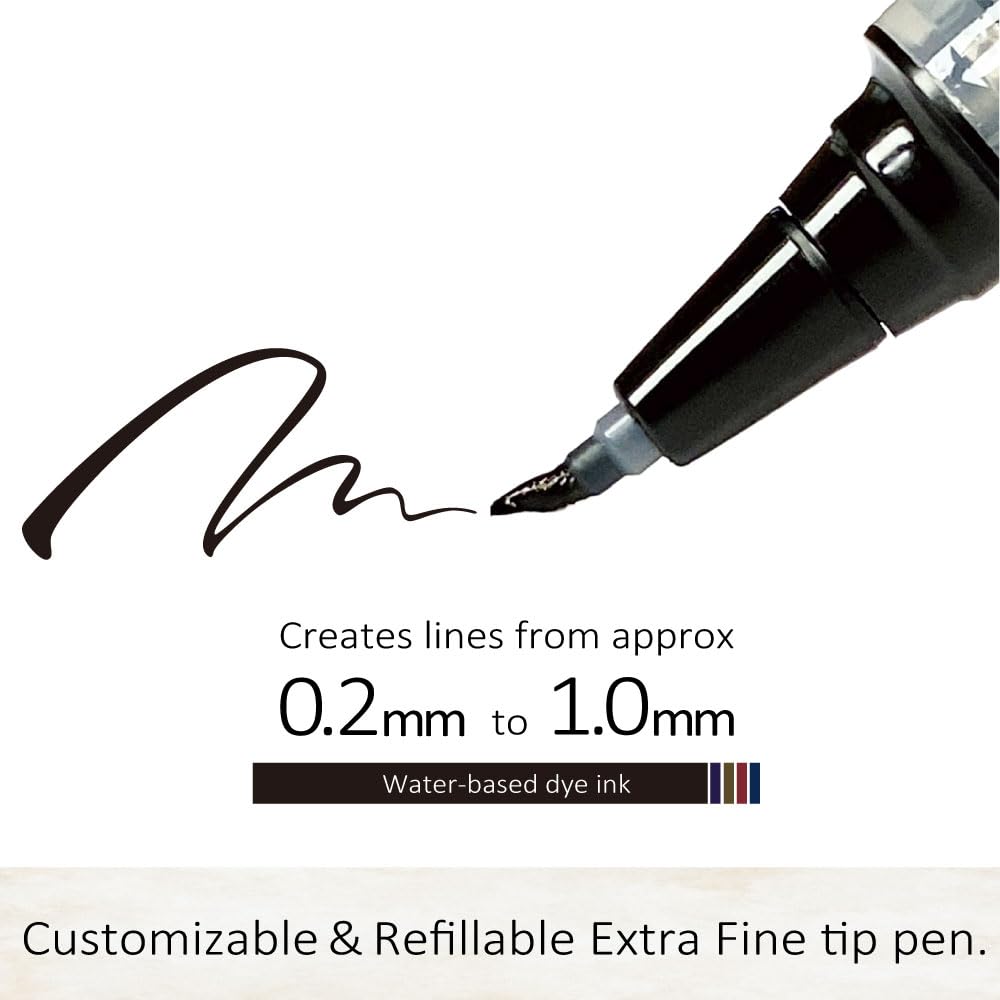 Kuretake Jiglet Turpen COCOIRO Replacement Extra Fine Black Made in Japan (Black) Refill, Nib, Ink, (Black, Black)