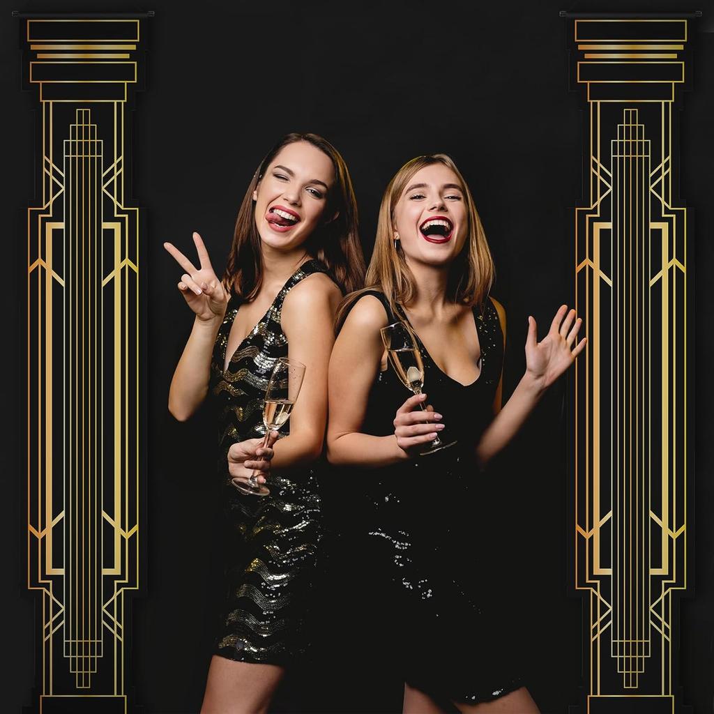 4 шт. Декорации для вечеринки «Ревущие 20-е» Черно-золотая колонна Баннер на дверь и крыльцо Подвесной баннер 1920-х годов Спикизи Награды Свадебные украшения Принадлежности