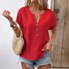 Summer Women's Shirt Casual V-Neck Button Short Sleeve Solid Color Shirt