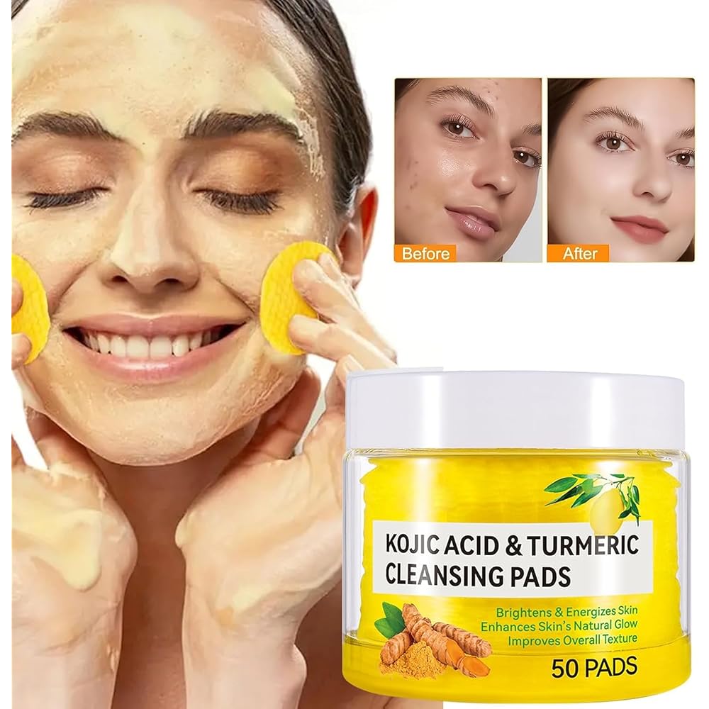 Turmeric Kojic Acid Cleansing Pads, 50Pcs Kojic Acid and Turmeric Cleansing Pads, Face Turmeric
