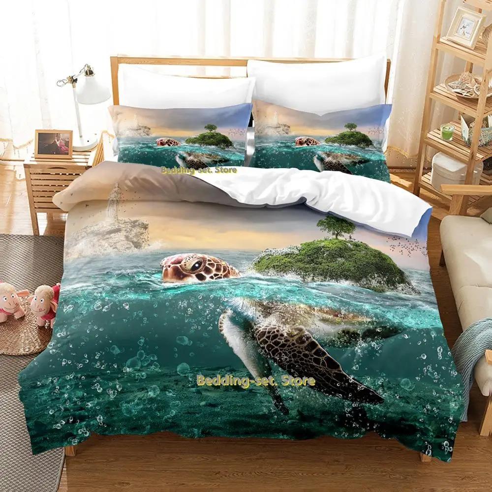 World Turtles Turtle Island Bedding Set Cartoon Anime three-piece set Adult Kid Bedroom Duvetcover Sets 3D Kawaii Animal