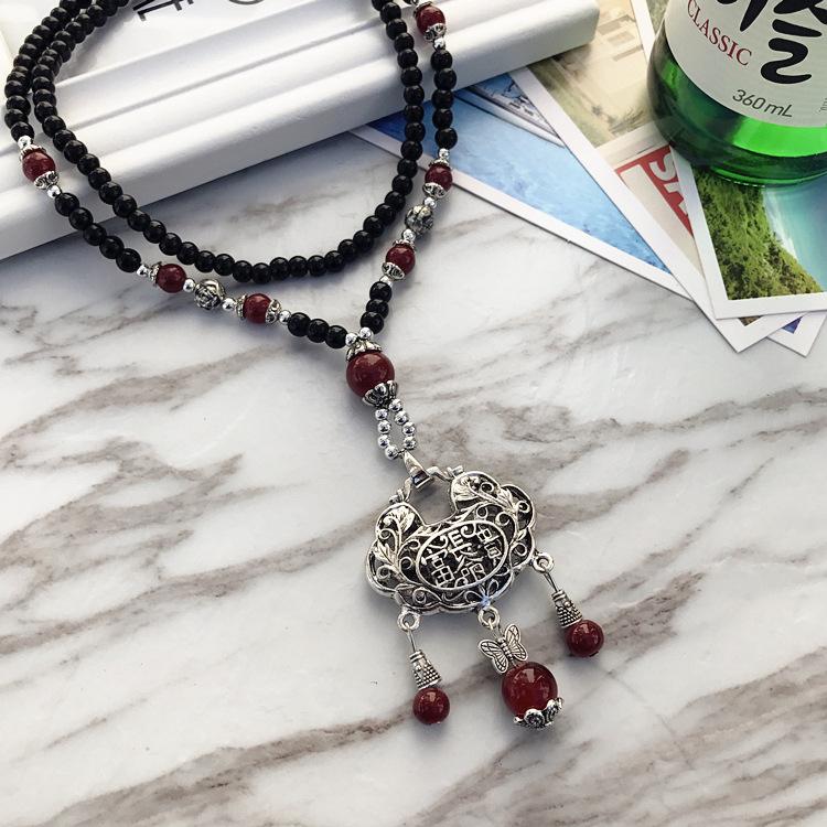 Ожерелье из бисера, длинная винтажная веревка в стиле бохо, ломтик цепи, каменные подвески, богемные этнические женщины