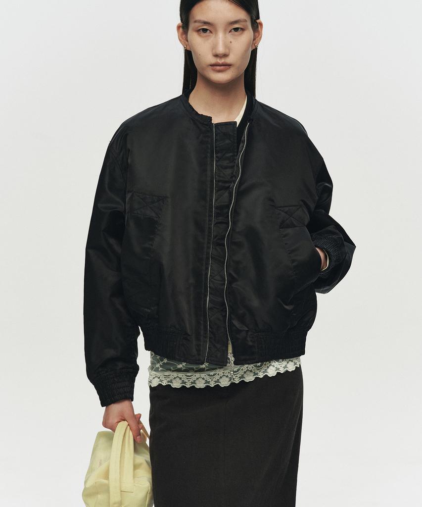 Heute Frame Collarless Bomber Jacket (Black)