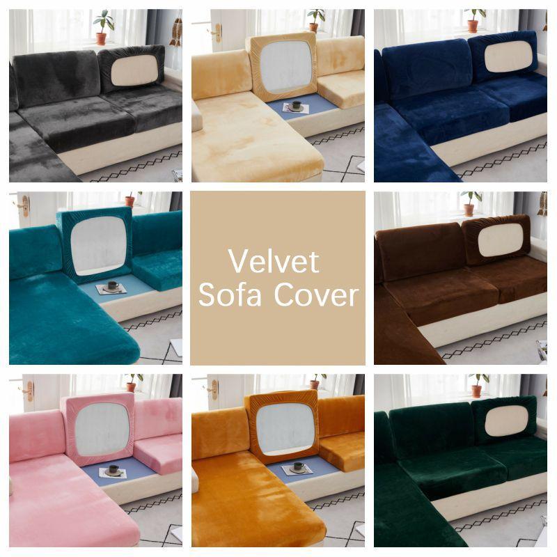 Soft Velvet Sofa Cushion Protector Elastic Couch Cover For Stain Prevention