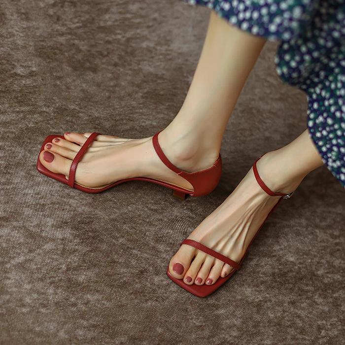 Retro Thin High Heeled Sandals Women Summer Sexy Square Head Open Toe Cover Heel High Heels Dress Party Casual Ankle Strap Pumps
