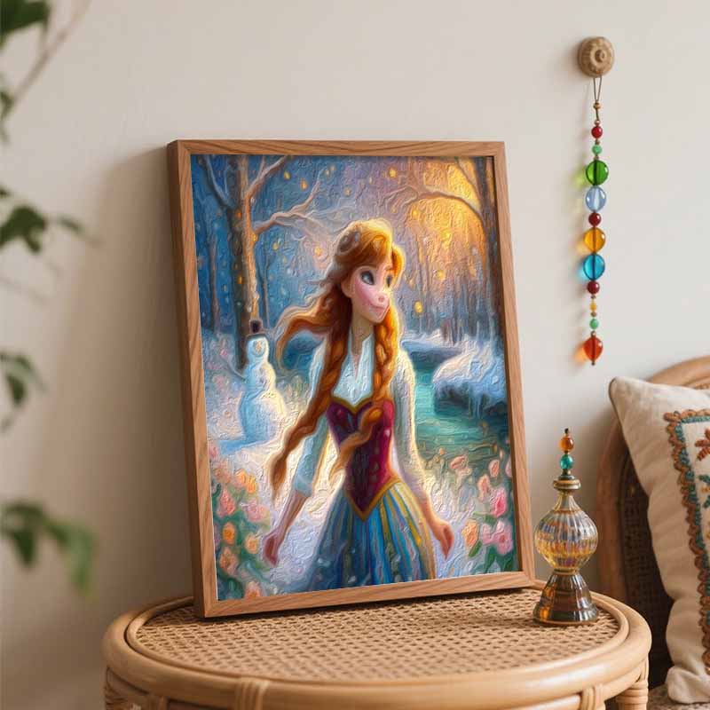 Disney Frozen Anna Oil Painting Kit, Winter Snowman Scene Home Decor Handmade Gift, Unique Wall Art For Living Room, Craft Hobby Set