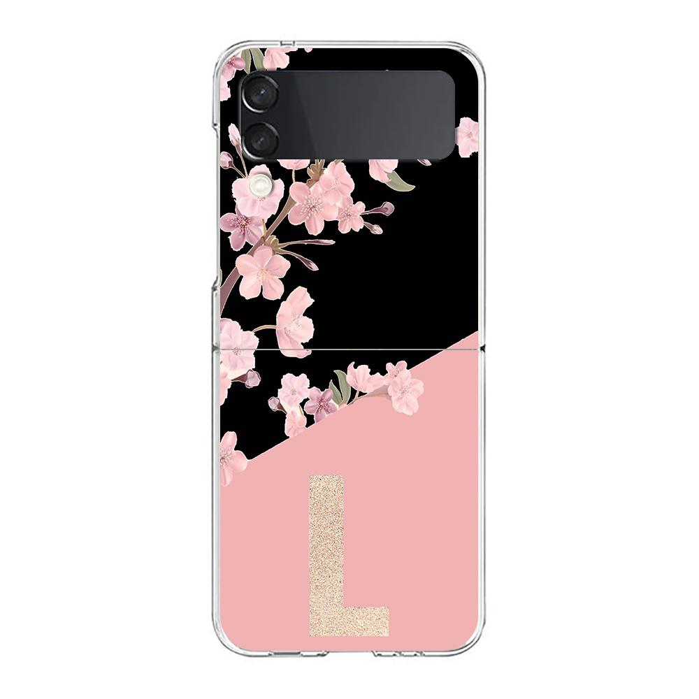 Phone Case For Samsung Galaxy Z Flip 3 4 5 Transparent fold High Hard PC Shell For Galaxy Z Flip 3 5 Cover Golden Letter Flower