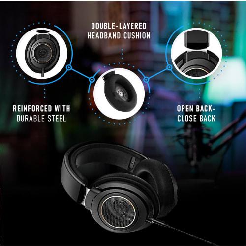 PHILIPS Over-Ear Open-Back Stereo Headphones, Wired, with Detachable Audio Jack, Studio Monitor Headphones for Podcasting, DJing, Music, Piano, and Gu