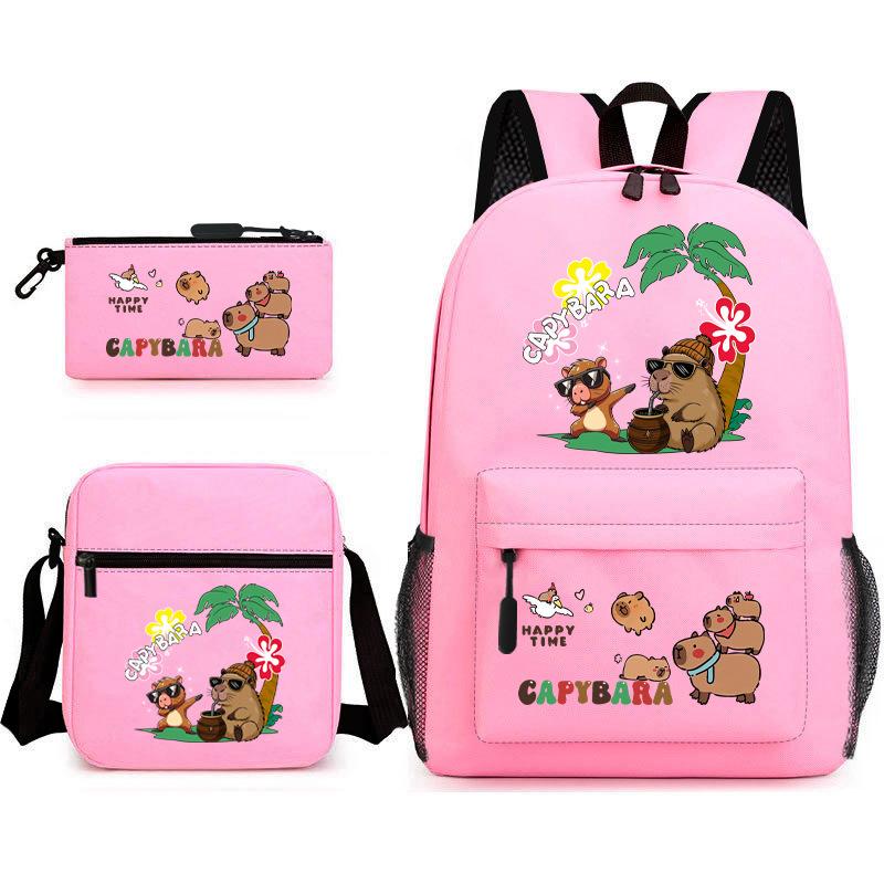 New Kapibara Student School Bag Fashion Popular Backpack Shoulder Bag Pencil Bag Three-piece Set