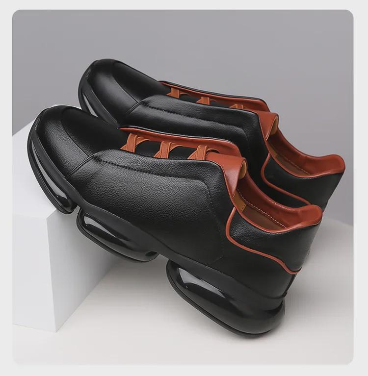 Мужские дышащие повседневные кроссовки из кожи — модные, универсальные и визуально увеличивающие рост благодаря толстой подошве.