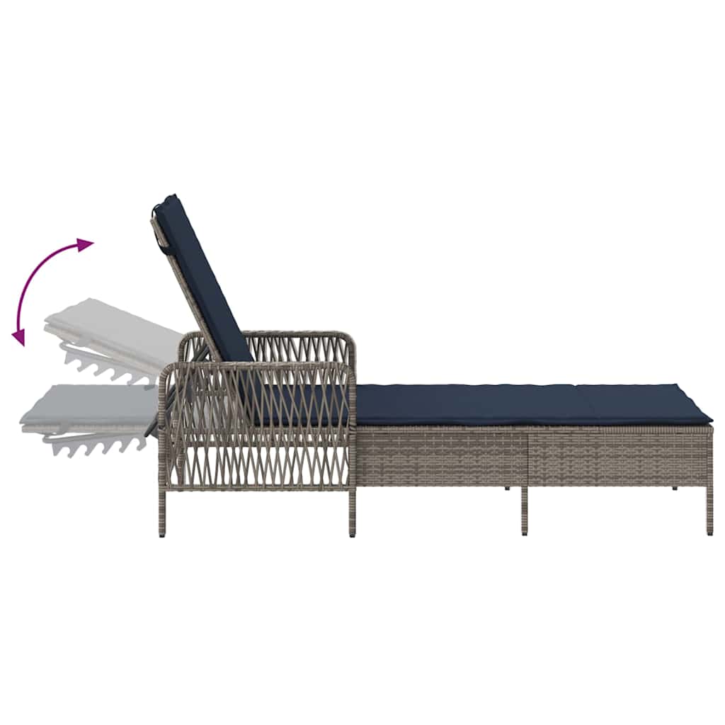 Sun Lounger Set 3 pcs Gray and Navy Blue 200 x 55 x 92 cm