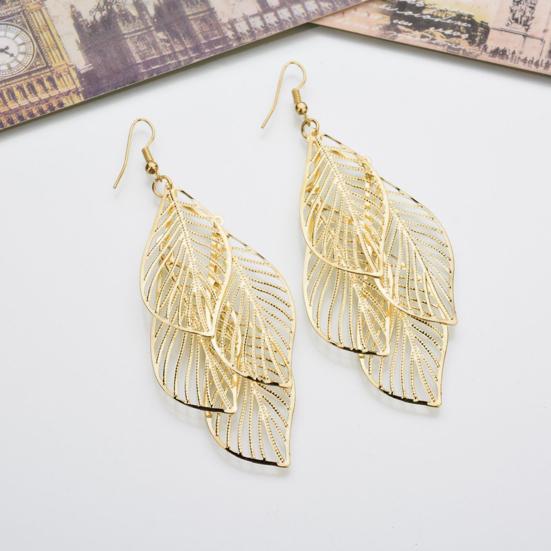 1 пара женских висячих сережек из нержавеющей стали, изысканные висячие формы с загнутыми краями в форме листа