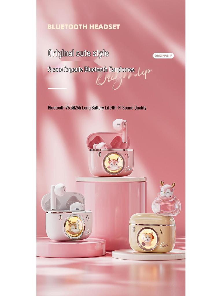 Star Pet V5.3 Wireless Bluetooth Earphones, Cartoon Space Capsule Design, Mini In-Ear with Long Battery Life