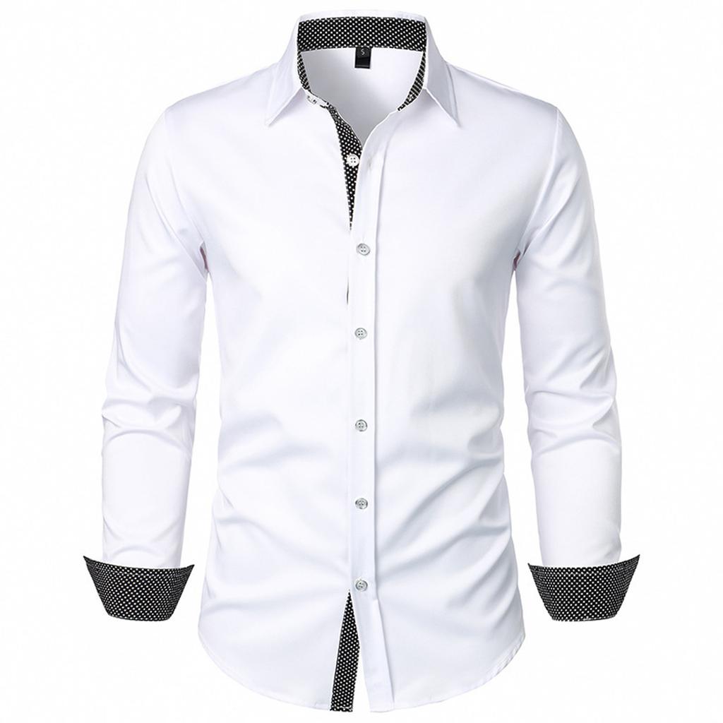 Men'S Fashionable Color Matching Dot Casual Long Sleeved Shirt