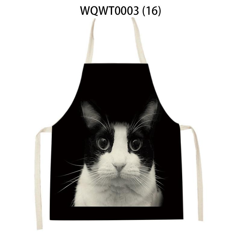 Cartoon Cute Cat Printed Sleeveless Apron Black Kitchen Apron Women Cooking Apron Home Baking Antifouling Antifouling Bib